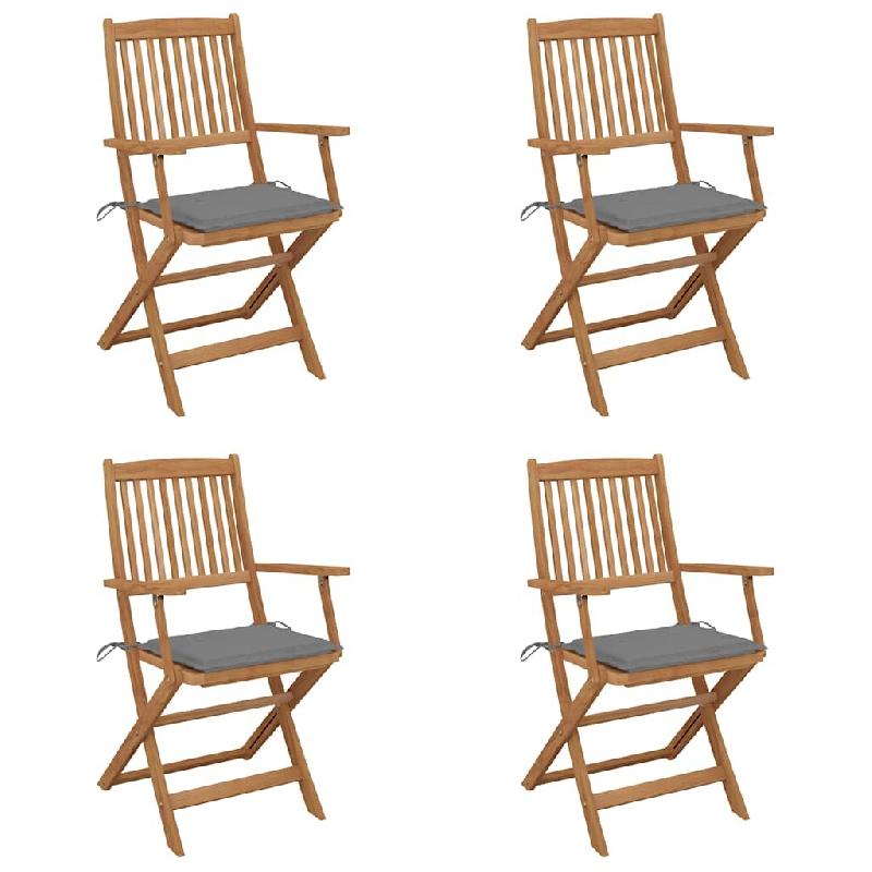 VidaXL Chaises Pliables De Jardin Lot De 4 Avec Coussins Bois D Acacia - gris 3064618_0