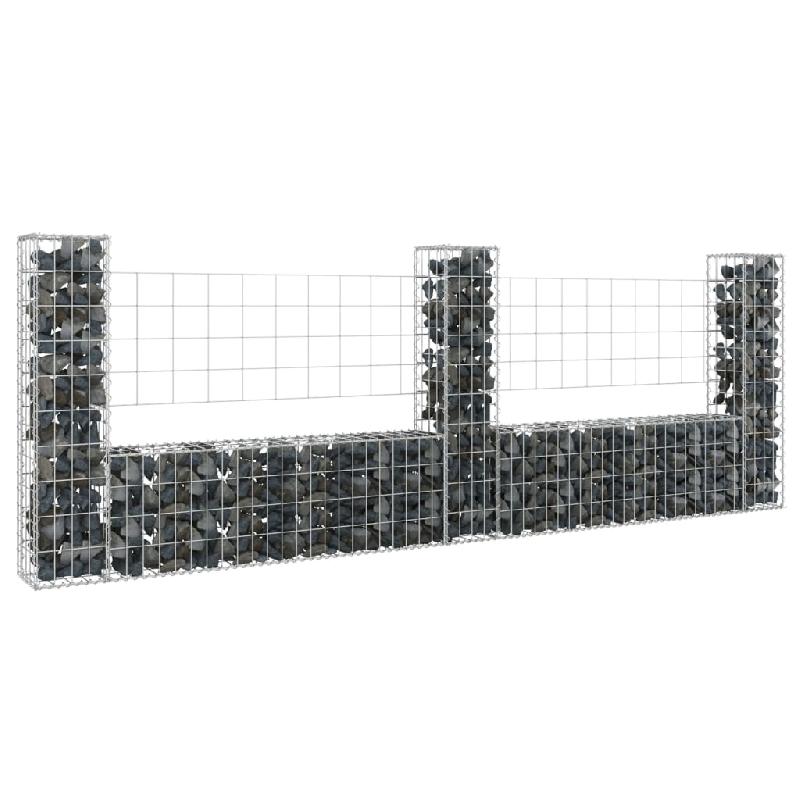 Vidaxl panier de gabion en forme de u avec 3 poteaux fer 260x20x100 cm 151276_0