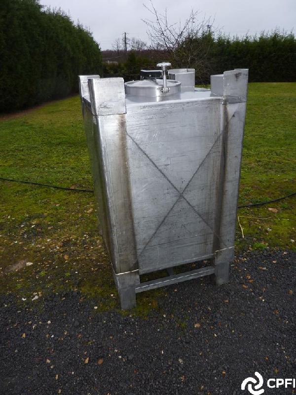 Container IBC/GRV inox carré 620 L - trou d'homme ovale - sortie 51 mm_0