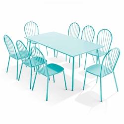 Oviala Business Ensemble table de terrasse et 8 chaises bistrot en acier turquoise - Oviala - bleu acier 109536_0