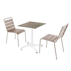 Oviala Business Ensemble table de terrasse stratifié marbre beige et 2 chaises taupe - Oviala - gris métal 110648_0