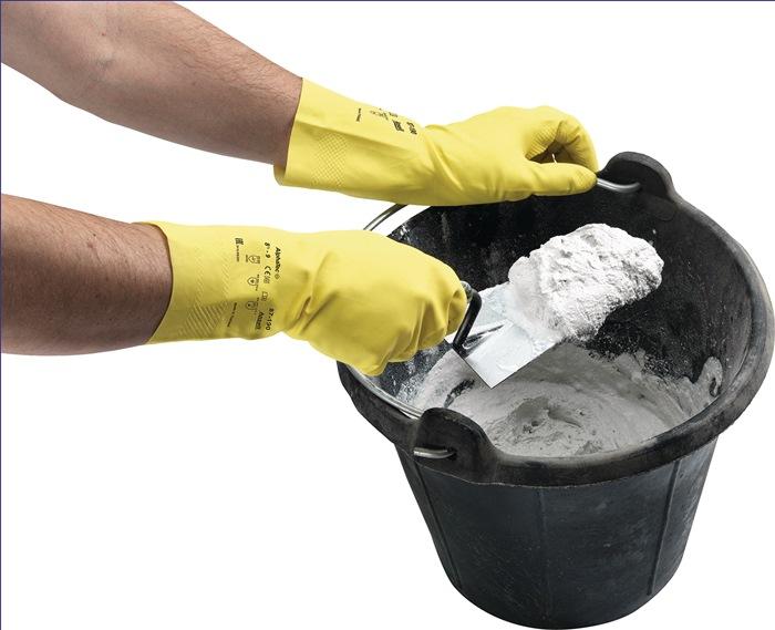 Gant de protection chimique AlphaTec 87-190 - taille 8,5-9 - jaune - catégorie EPI I - ANSELL - velours de coton avec revêtement latex naturel_0