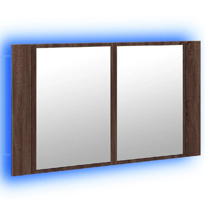 Helloshop26 - Armoire à miroir à LED pour salle de bain avec 2 étagères 80 x 12 x 45 cm en bois chêne marron 02_0049284 - marron Bois massif 3000_0