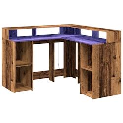 Helloshop26 - Bureau table poste de travail meuble d'ordinateur informatique étude avec lumières LED vieux bois bois d'ingénierie 02_0023439 - 3000_0