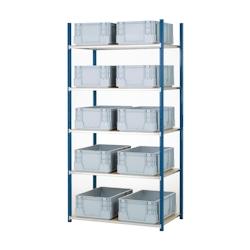 Kit rayonnage 5 niveaux 60 x 100 x 200cm avec 10 bacs 60 x 40cm et recouvrements bois PROVOST - bleu acier 340041142_0