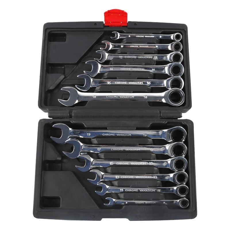 Coffret De 12 Clés Mixtes à Cliquet LIFERUN – 8-19 Mm, Acier Chromé, Neuf