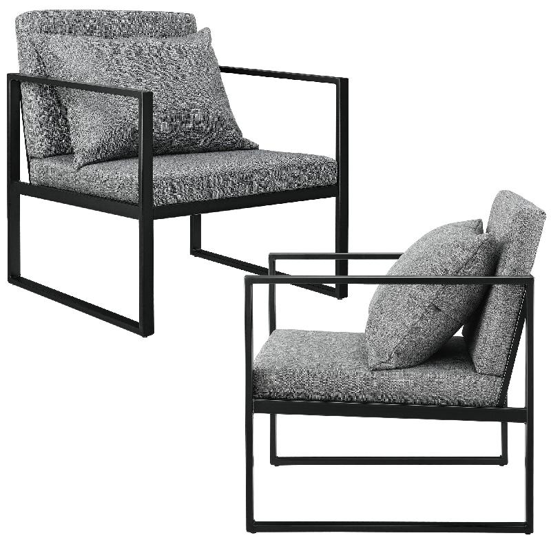 LOT DE 2 FAUTEUILS DESIGN DE SALON AVEC ACCOUDOIRS SIÈGE ET DOSSIER REMBOURRÉ ARMATURE SOLIDE HOUSSE EN POLYESTER 70 X 60 X 60 GRIS 03_0005758_0