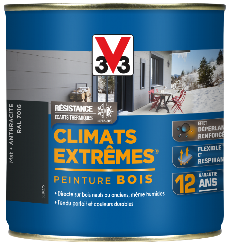 Peinture bois extérieur Climats Extrêmes® V33 - Anthracite mat 0.5L - Glycéro pour conditions extrêmes_0