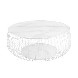 SalesFever Table basse  ronde Ø 86 cm | Plaque de verre transparent 10 mm | Cadre en fil métallique | L 86 x P 86 x H 35 cm | blanc - blanc multi-ma_0