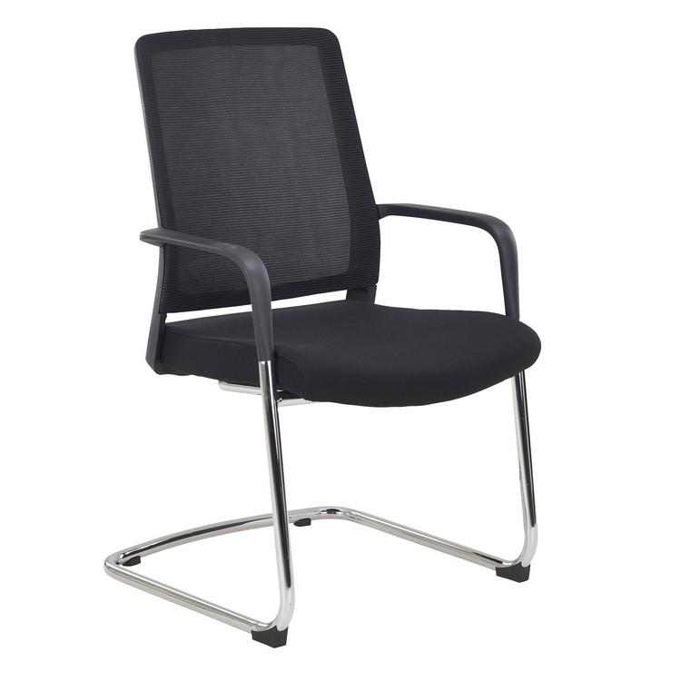 Grand fauteuil visiteur Siedwin - dossier filet noir - assise tissu noir - piétement chromé ∅ 25 mm_0