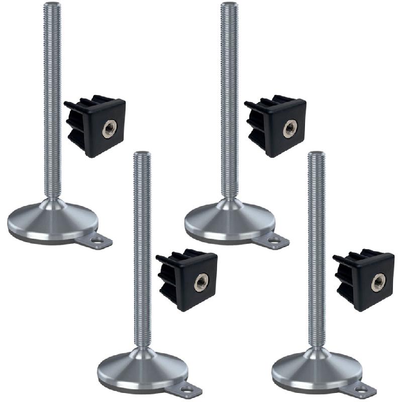 Pied en acier inoxydable 20x230x105mm, tampon et trou de fixation+inserts 40x40x2.0mm -Set of 4_0