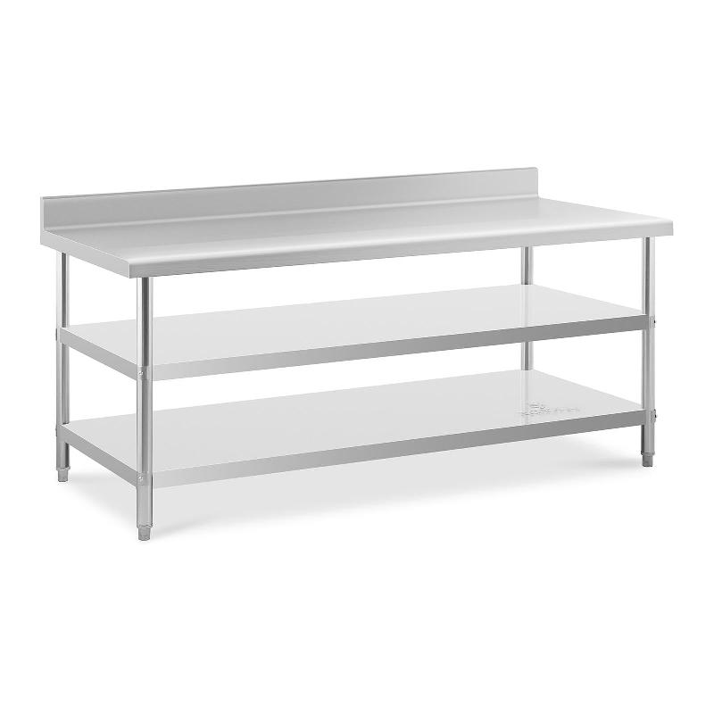 TABLE DE TRAVAIL ACIER INOXYDABLE AVEC DOSSERET - 200 X 90 X 16.5 CM - 240 KG - 2 TABLETTES 14_0007309_0
