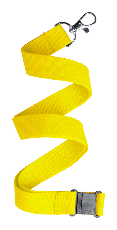 Tour de cou en polyester - avec mousqueton en métal et boucle anti-étranglement - couleur jaune - 11 gr_0