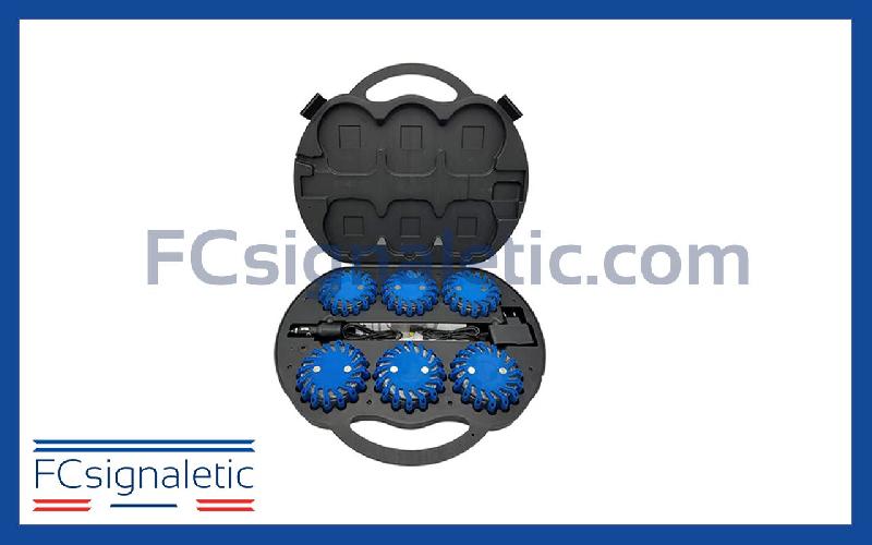 Valise de 6 balises lumineuses bleues autonomes magnétiques et rechargeables_0