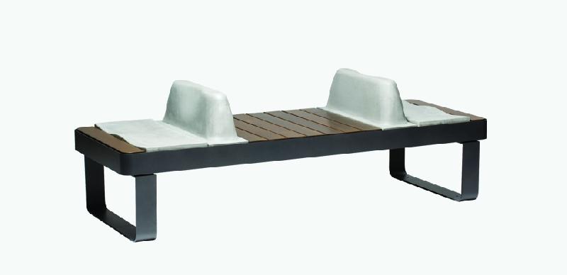 Banc public en béton AUBRILAM Rendez-vous - Structure acier et habillage bois durable_0