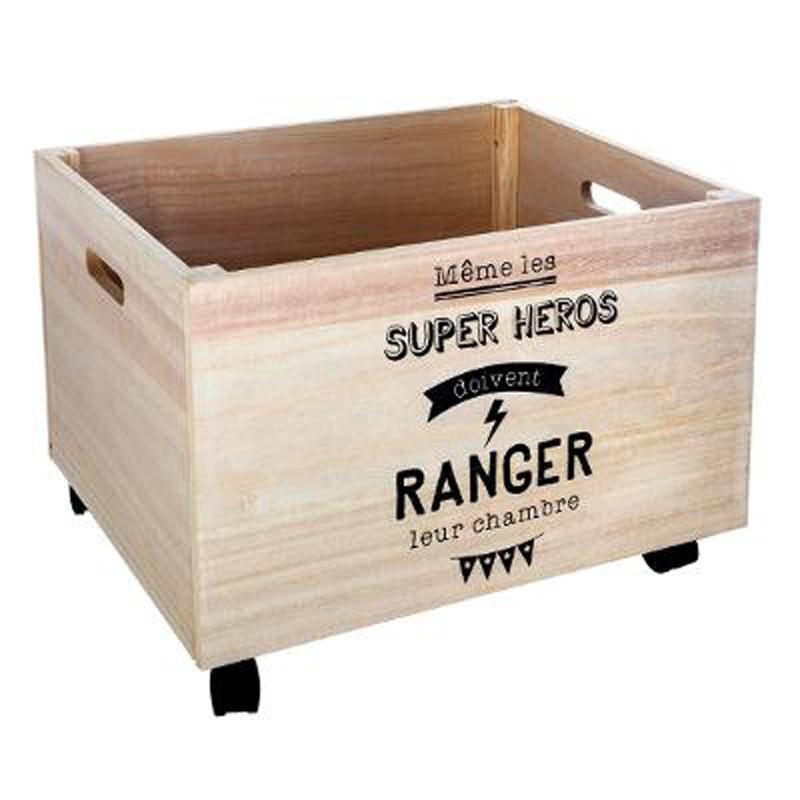 Boîte de rangement à roulettes Heros 50 cm en bois naturel - Paris Prix_0
