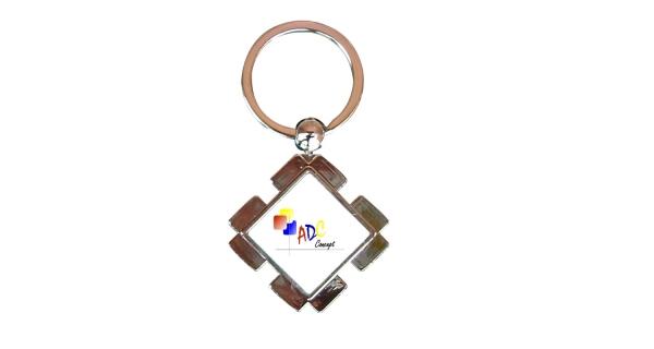 Cadeau publicitaire - Porte-clés carré en métal argent brillant avec marquage personnalisé_0