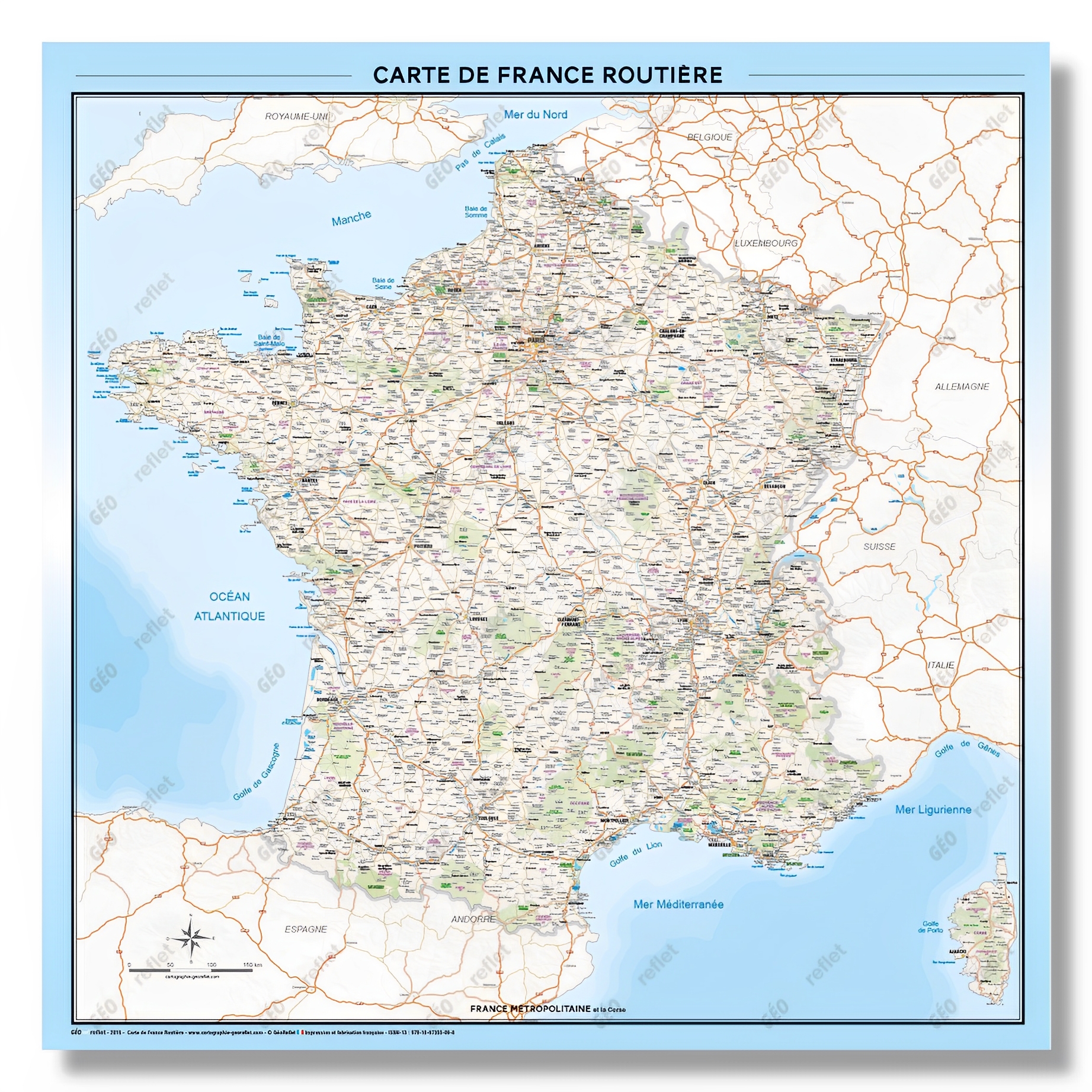 Carte de france routière - magnétique 120x120cm_0