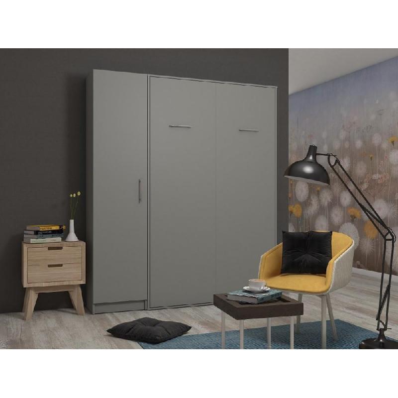 COMPOSITION ARMOIRE LIT ESCAMOTABLE SMART-V2 GRIS MAT COUCHAGE 160 X 200 CM COLONNE ARMOIRE_0