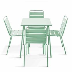 Oviala Business Ensemble table de jardin et 4 chaises en métal vert sauge - Oviala - vert acier 109182_0