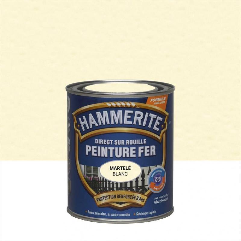 Peinture fer extérieur direct sur rouille - HAMMERITE blanc martelé 0.75 L - Protection décorative résistante_0