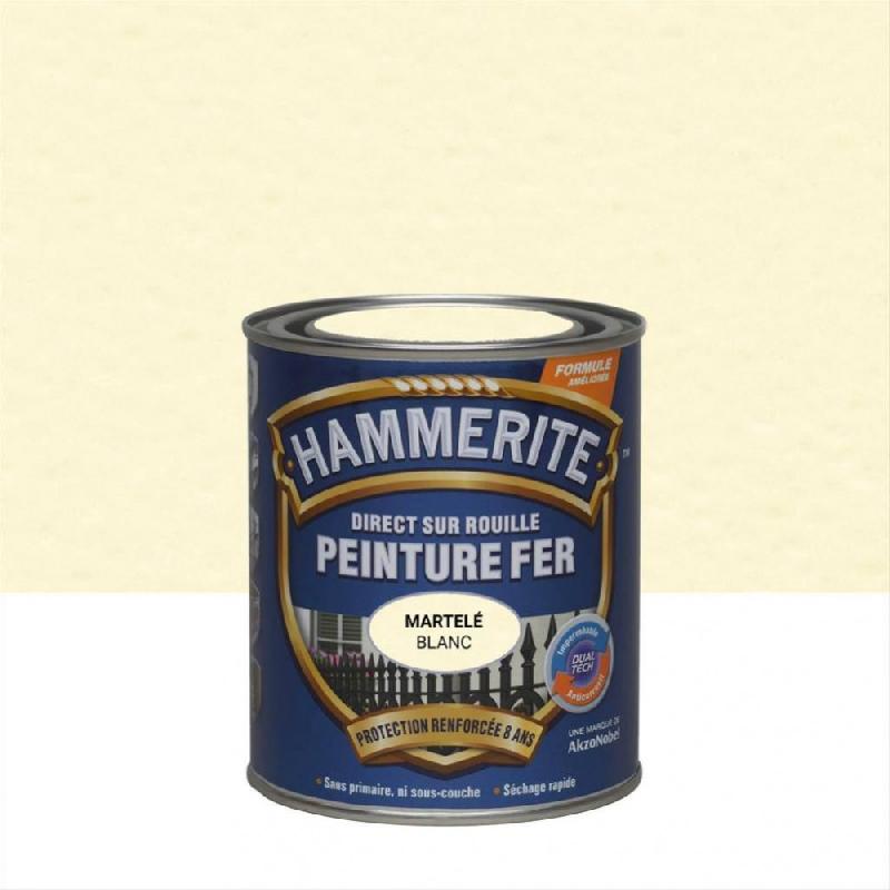 Peinture fer extérieur direct sur rouille HAMMERITE blanc martelé 0.75 l_0