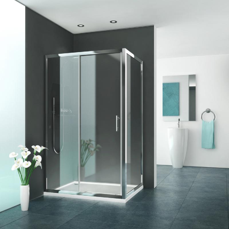 Porte de douche coulissante grande largeur 2 éléments (1 coulissant et 1 fixe), equi, largeur
