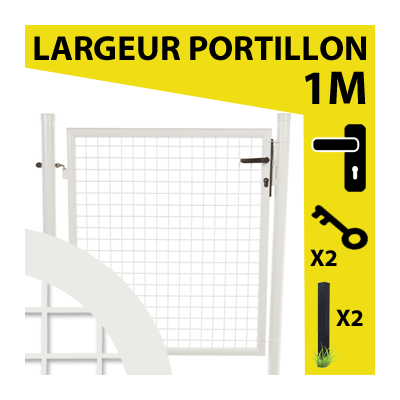 Portillon grillagé blanc thermolaqué RAL 9010 - Hauteurs 1m à 1,5m - Maille 50x50mm_0