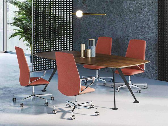 Table de réunion design épuré Spike - 240x120 cm - Placage bois - Structure acier_0