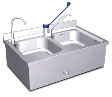 054202 - Ensemble lave-mains et plonge inox - Fricosmos SA - 2 bacs - 2 robinets à actionnement non manuel_0