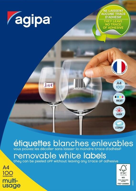 1000 étiquettes blanches multi-usage enlevables, format 105 x 57 mm (100 feuilles A4 / cdt) - 3270241016246_0