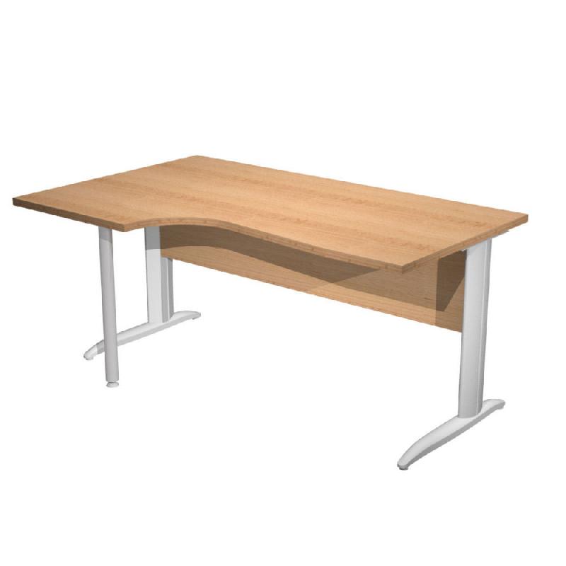 BUREAU D'ANGLE COMPACT RETOUR A GAUCHE PRONTO METAL - L.160 X P.100 CM - PLATEAU HETRE - PIEDS L ALU