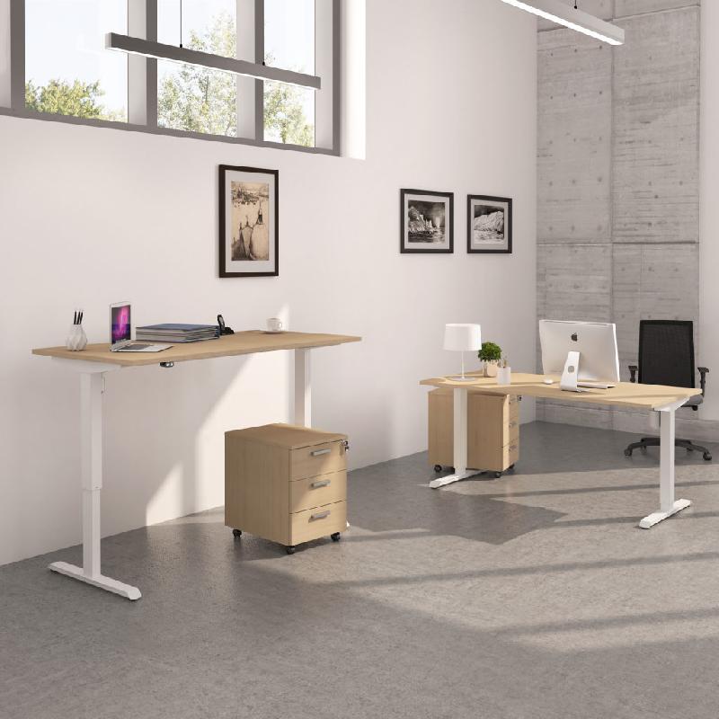 Bureau droit mélaminé Nivo - densité 700kg/m3 - plateau haute résistance - piétement métal réglable électrique_0
