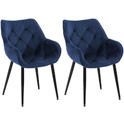 CLP Lot de 2 chaises Tanna velours Bleu foncé - bleu textile 325253_0
