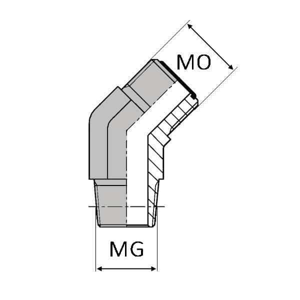Coude mâle ORFS x mâle gaz conique 45° - 1