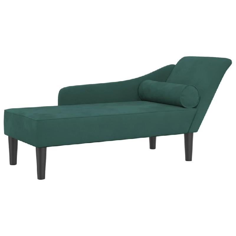 Décoshop26 - Méridienne chaise longue canapé pour intérieur avec coussins en velours vert DEC026106 - 3000255623426_0