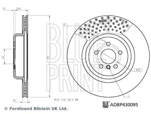 Disque de frein ventilé intérieur Blue Print ADBP430095 - pour montage arrière_0