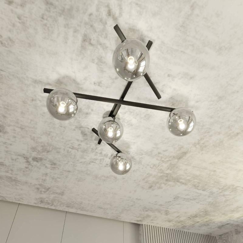 EMIBIG LIGHTING PLAFONNIER SMART, NOIR/GRAPHITE, À 5 LAMPES