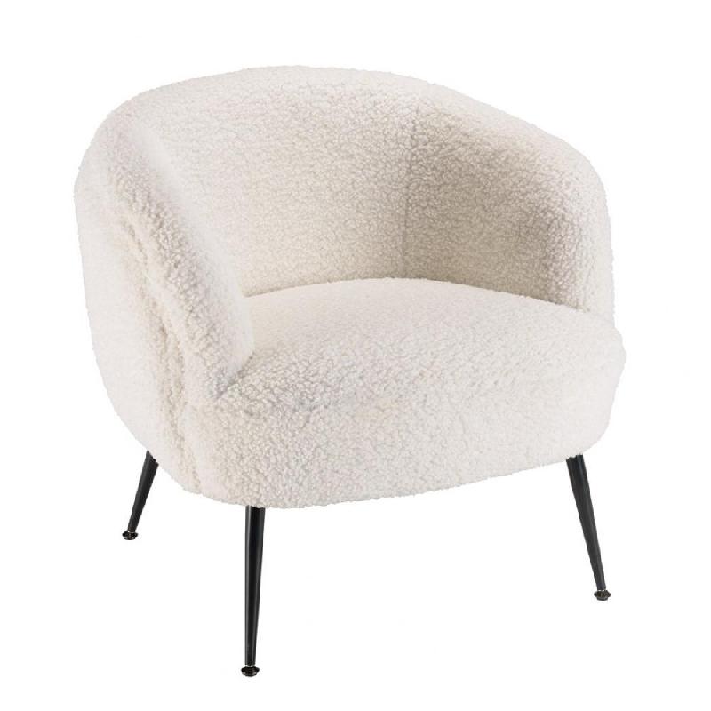Fauteuil cosy blanc Gothy - tissu bouclette et pieds métal noir - design luxueux et confortable_0