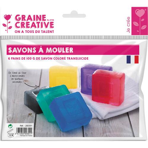Graine Creative - Lot de 6 pains de savon translucides colorés 100g - Fond au micro-ondes - Coloris assortis_0