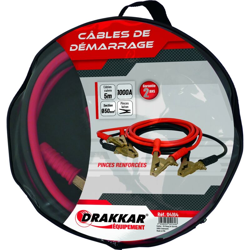 DRAKKAR EQUIPEMENT - JEU DE CABLES DE DÉMARRAGE PINCES LAITONS RENFORCÉES 1000 AMPÈRES - S04164