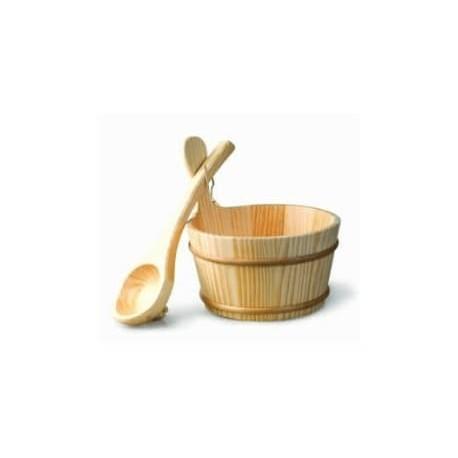Kit seau et louche en bois pour sauna - 4 litres - en pin naturel résistant aux hautes températures_0