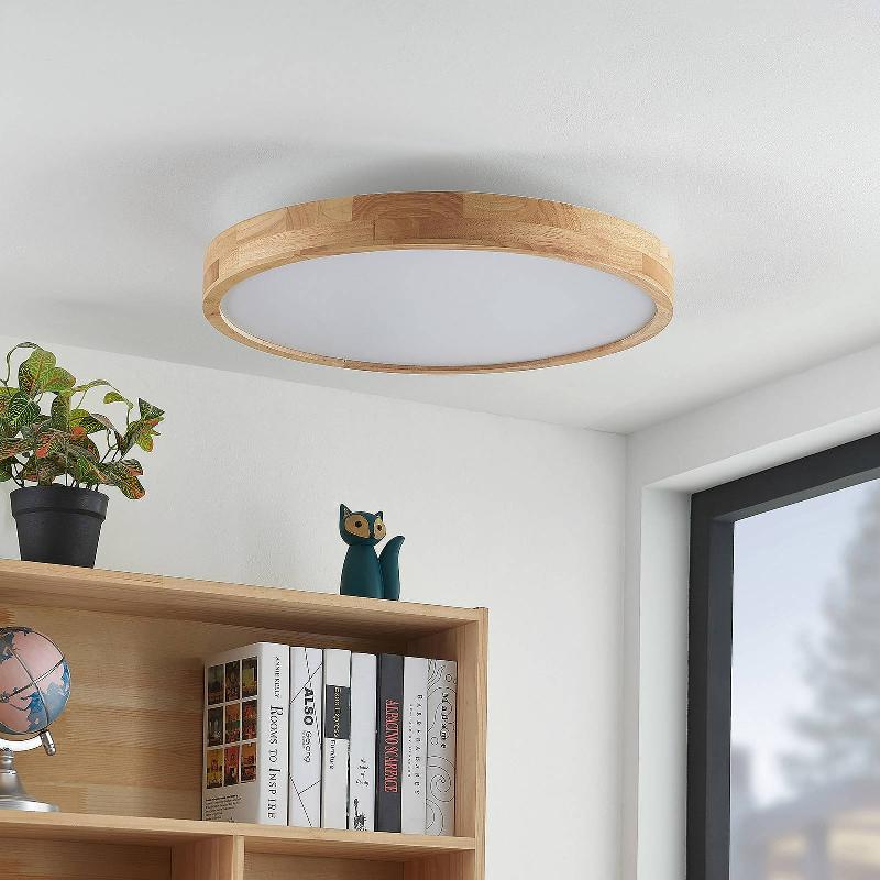 LINDBY PLAFONNIER LED LANIRA, Ø 60 CM, BOIS, TÉLÉCOMMANDE, CCT