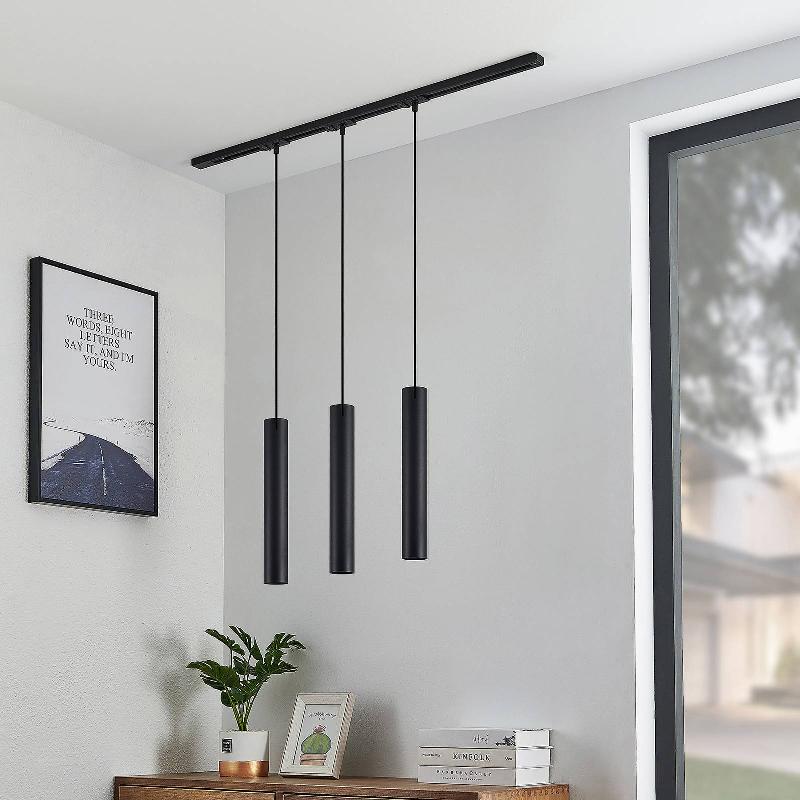 LINDBY SET DE RAIL ÉLECTRIQUE LINARO MONOPHASÉ 1M NOIR, 3 SUSPENSIONS