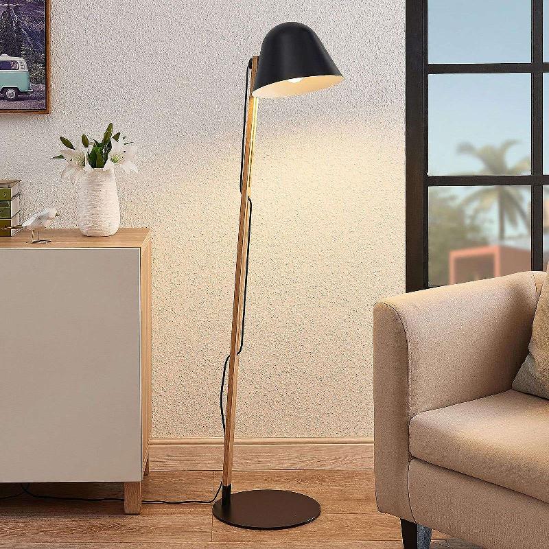 LINDBY TETJA LAMPADAIRE AVEC BARRE EN BOIS, NOIR