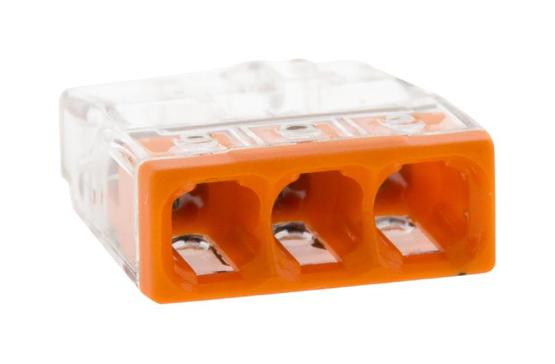 Lot de 15 bornes S2273 - Connexion rapide - 3 conducteurs - fils rigides 2.5mm² - Orange - Wago_0