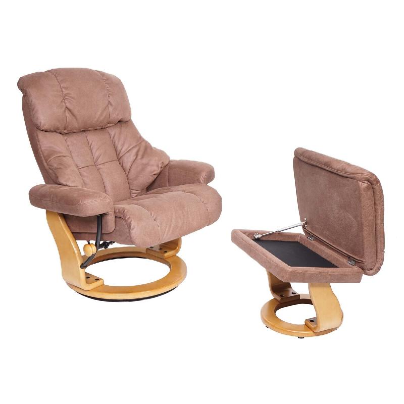MCA Fauteuil relax Calgary XXL, Fauteuil TV pouf, charge max. 180kg Tissu/textile ~ marron, piètement marron naturel - marron textile 75589_0