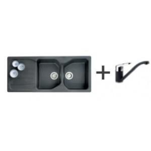 PACK EVIER 2 CUVES CALYPSO FRAGRANIT COG621 + MITIGEUR À BEC NOVARA FRANKÉ