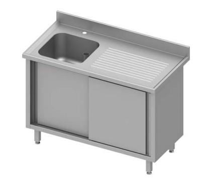 Plonge sur armoire inox adossée avec 1 bac à gauche portes coulissa... - P934527110_0