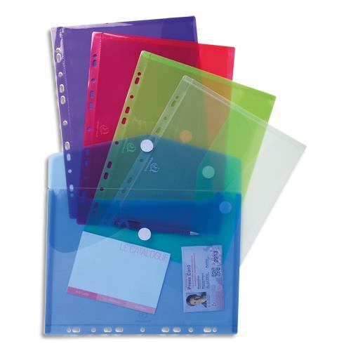 POCHETTES-ENVELOPPES VELCRO PERFOREES EXACOMPTA - POLYPROPYLENE 2/10E - COLORIS ASSORTIS - SACHET DE 5
